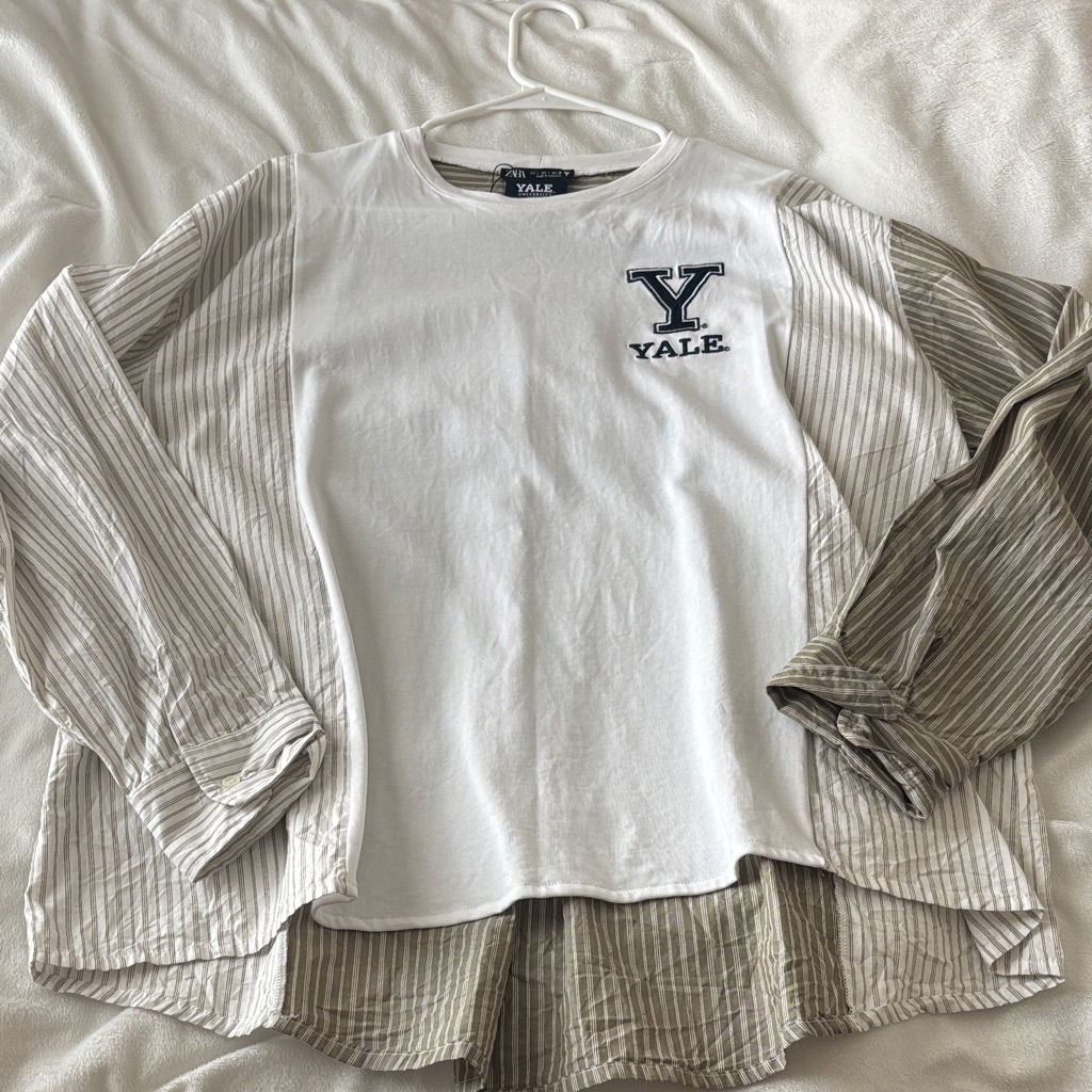 Zara White Tshirt With Navy Yale University Logo